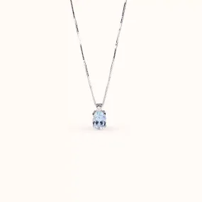 ALFYO Collana Acquamarina Ovale e Diamante in Oro Bianco