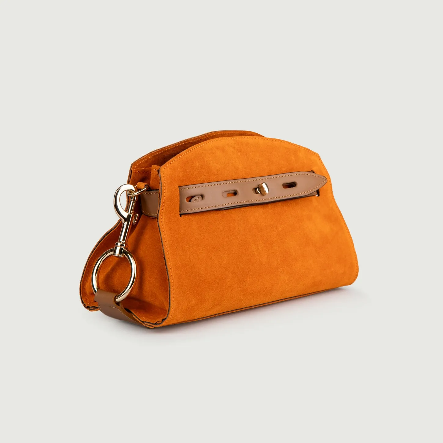 BORSA A TRACOLLA IN CAMOSCIO ARANCIONE CON INSERTI IN PELLE CUOIO SOPH