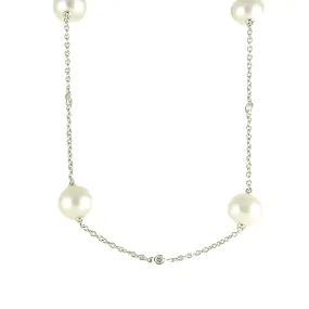 COLLANA IN ORO BIANCO CON DIAMANTI CT 0,14 E PERLE