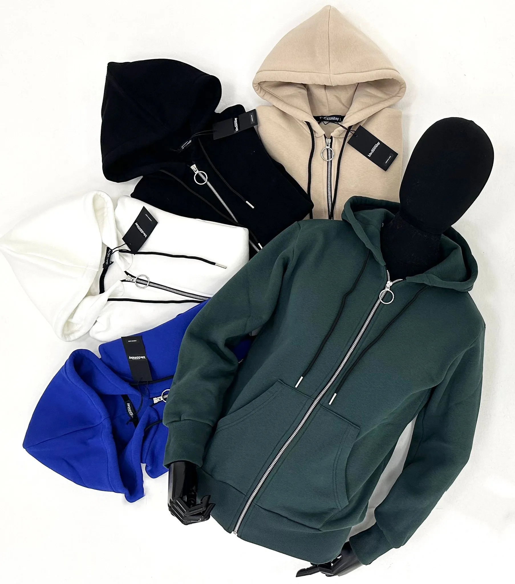 Felpa BlackSunday con zip e cappuccio Garzata in felpa