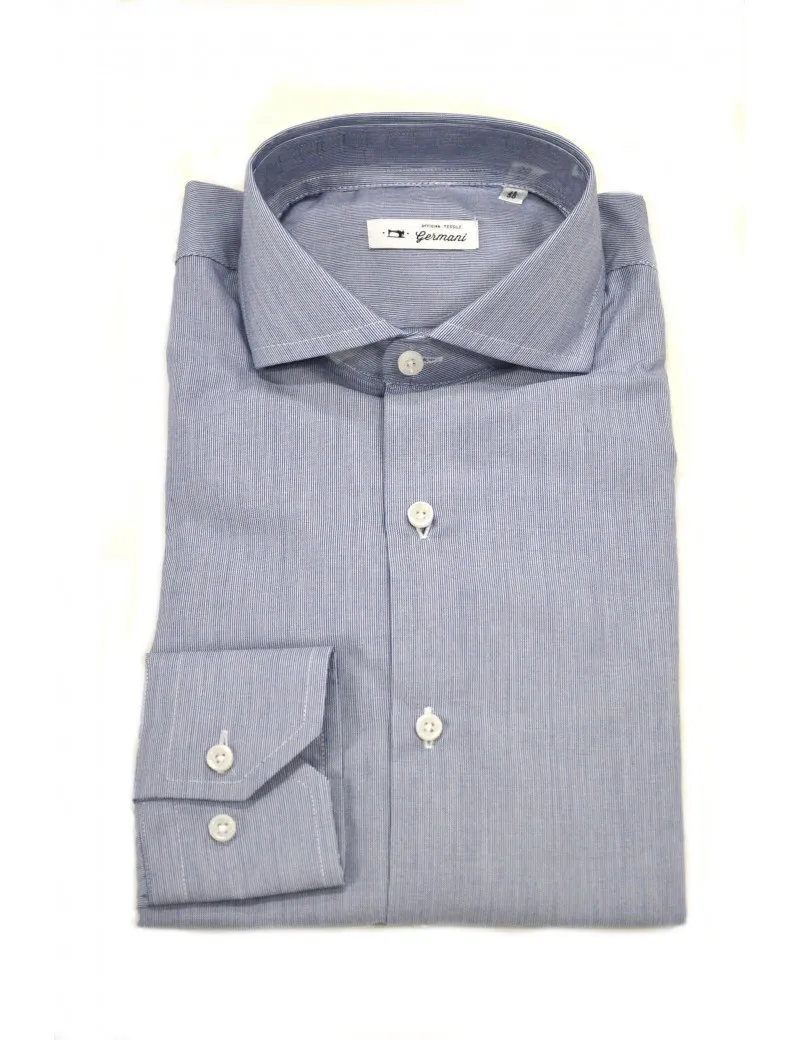 OFFICINA TESSILE camicia uomo made in italy micro riga blu cotone