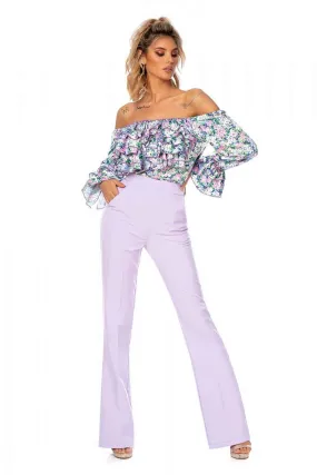 Pantaloni a sigaretta in tessuto di colore lilla