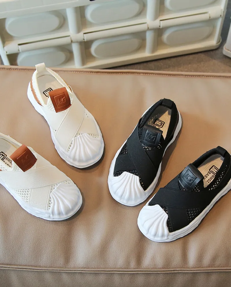 Scarpe casual con fondo morbido traspirante in rete per bambini in bianco e nero per ragazzi e ragazze