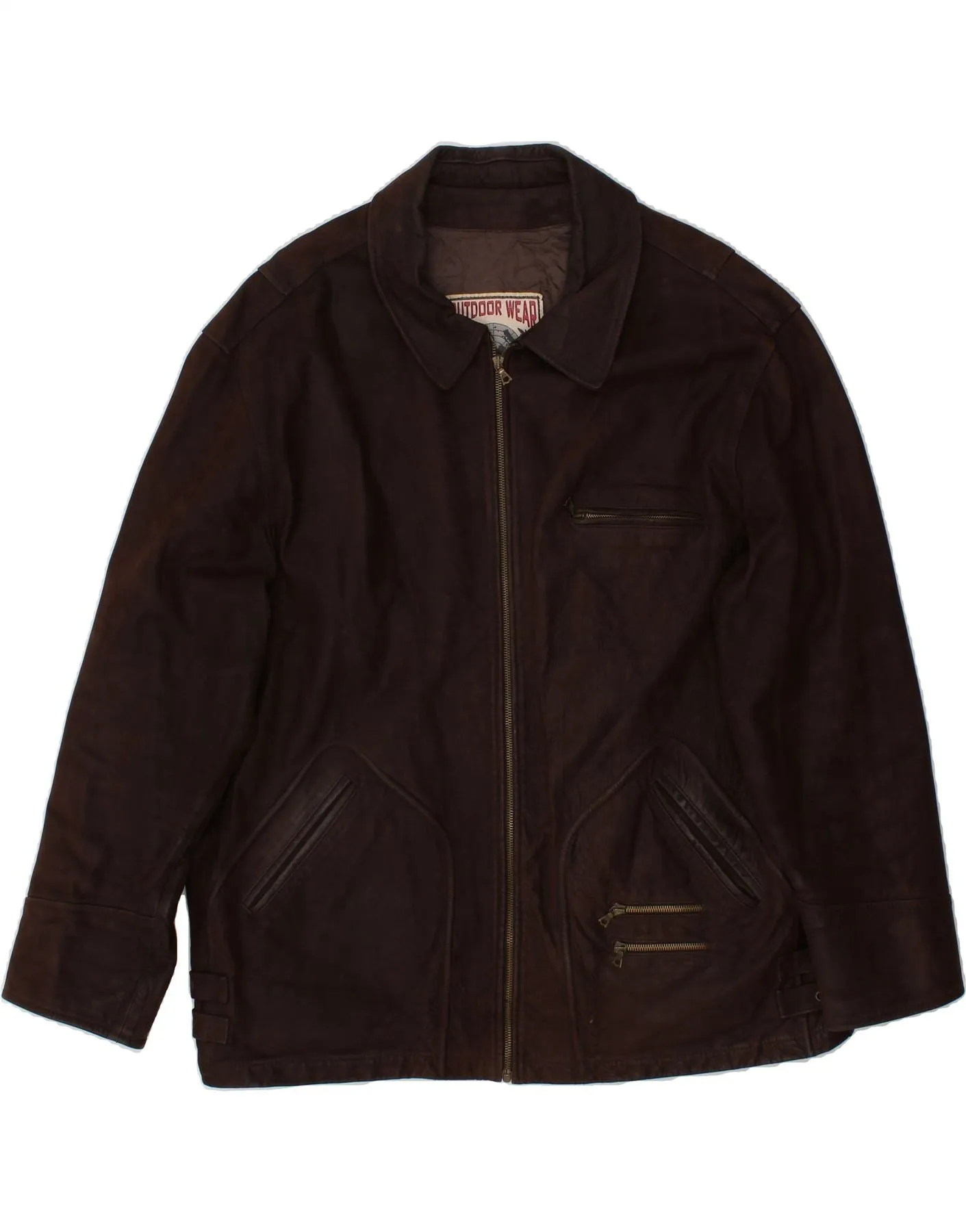 VINTAGE Mens Leather Jacket UK 44 2XL Brown Leather